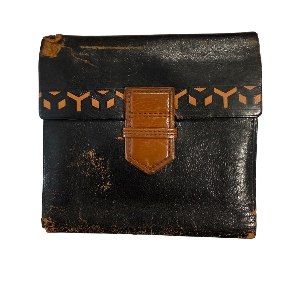 Vintage YSL Blue Chevron Canvas & Leather Wallet‎ (Flawed)